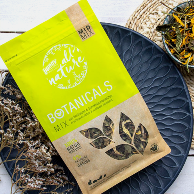Botanicals Mid Mix - med solhatblade og solsikkeblomst  fra Bunny Nature - naturlig snack til kaniner og gnavere